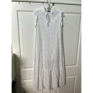 Carre Noir Maxi Dress Womens L White Eyelet Tiered Ruffle Coastal Beachy